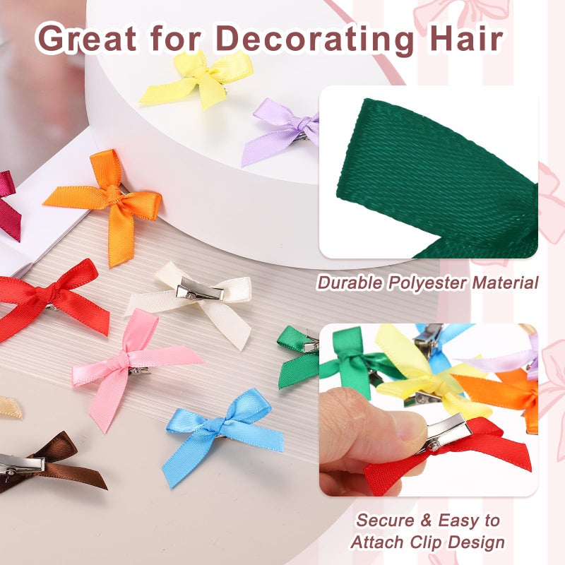 MECCANIXITY Mini Bow Hair Clip Small Cute Bowknot Ribbon Colorful Satin Tiny Bows Clips Pins Barrettes Hair Accessories for Girls Women Girlfriend(Pack of 30, Dark Green) - Image 3